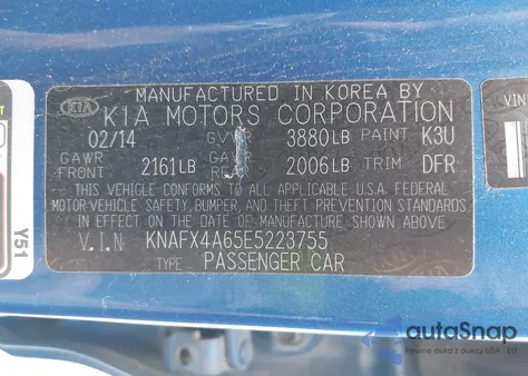 2014 Kia Forte Lx из США, поврежденный, VIN KNAFX4A65E5223755